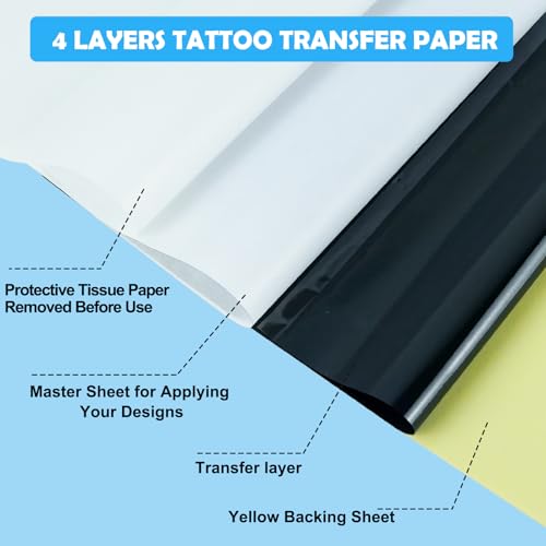 image for MOKOHOA Tattoo Transfer Paper, 100 Sheets Tattoo Stencil Paper, Stenci