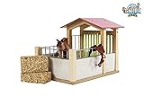 passend für Schleich Tiere Kids Globe Pferdestall (Maßstab 1:24, Maße 14x21,5x16 cm, Pferdebox ohne Pferde Figuren und Zubehör) 610206