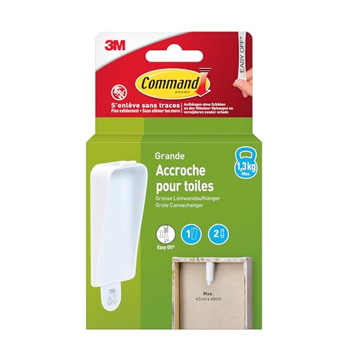 Command 17044WHI-1-FGN Large White Canvas Hangers 1 Hook + 2 Strips/Pack