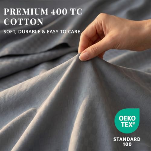 Image of LANE LINEN 400TC 100% Cotton Micro Check King Size Bedsheet - Charcoal | OEKO-Tex Certified, 108 x 108 Inch, Fits King & Double Size Bed, Breathable & Wrinkle-Free, Includes 2 Pillow Covers