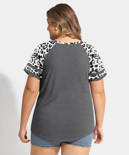 Image of CARCOS Plus Size Tops for Women Short Sleeve Summer Pullover Color Block Crewneck /V Neck Tee Tunic Loose Fit Tshirts XL-5XL