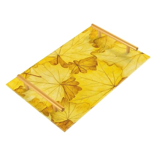 Bandejas decorativas decorativas de hoja de arce amarilla de Canadá con asas para café, joyas, perfumes, para cocina, servir charolas para servir comida
