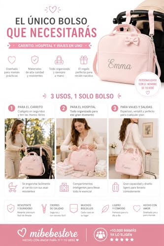 Miniatura 3 de Mibebestore Bolso Carro Bebe Personalizado Con Nombre Bordado Bolsa Para Silla Paseo De Polipiel Impermeable 40x27x20 Cm Organizador De Carrito Hecho A Mano En España Regalo Nacimiento Recién Nacido