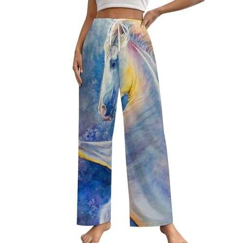 Pantalon de nuit femme blanc imprimé cheval idéal pour le homewear