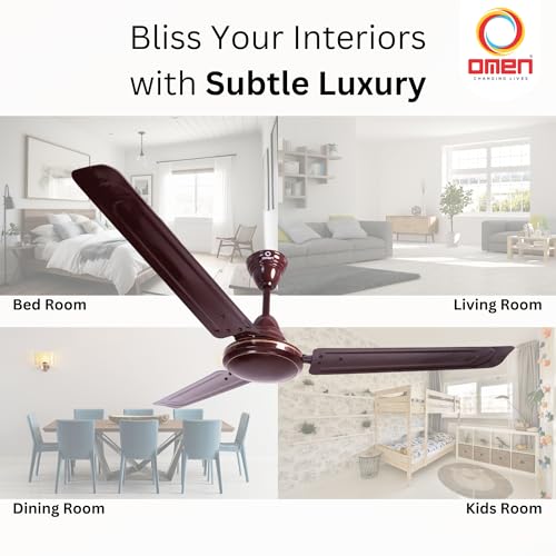 Image of Omen Changing Lives Dollar 1200mm Ceiling Fan for Home | BEE Star Rated Energy Efficient | Rust Resistant | Superior Air Delivery | High Speed | 2 Year Warranty | Brown (Pack of 2)