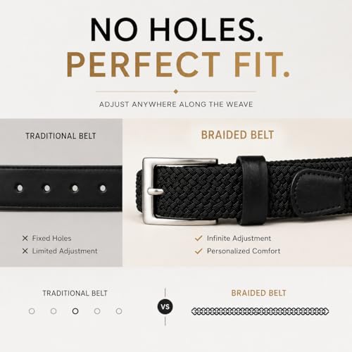Image of MaheTri Braided Canvas Stretchable Elastic Woven Belt For Men (Upto 48 inch) | Premium Fabric Cloth Adjustable & Hole Free Elastic Belt for Men & Women