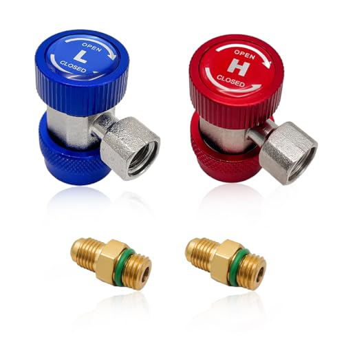 Ohleats 2PCS R134a Quick Coupler Adapter, 1/4" Male Port High Low Adjustable and AC Hose Fitting Kit, HP and LP Connectors for Car AC System Evacuation Recharging and More, Car Accessories