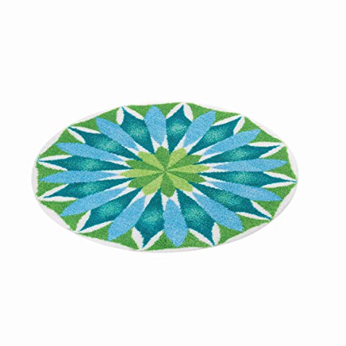 Grund Bath Mat, Ultra Soft and Absorbent, Anti Slip, 5 Years Warranty, SUNRISE, Mandala 80 cm Round, Light Blue