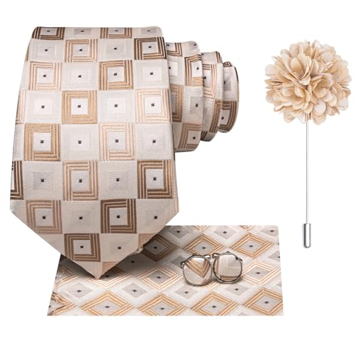 Image of Hi-Tie Men's Silk Ties Formal Woven Classic Necktie Pocket Square Cufflinks Lapel Pin Set Wedding Business