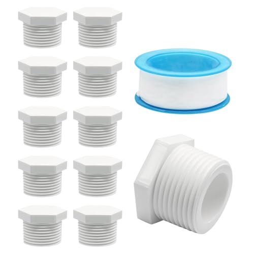 Image of 1 Inch NPT PVC Hot Water Heater Drain Plug, White, 20 Pieces | Plastic PVC Pipe Fittings, End Caps, Hot Tub Drain Plug Fittings, Coupling Adapter