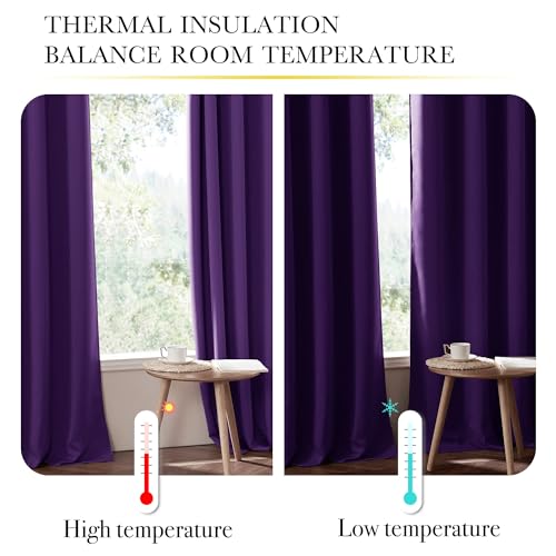 Image of NICETOWN 100% Blackout Curtain Panels, Same Color Liner Curtains Room Warming for Kitchen Room, Noise Reducing and Cold Blocking Drapes for Windows (Set of 2, Purple, 42 inch Wide by 63 inch Long)