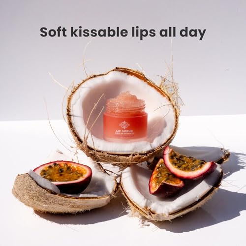 dermasuri - lip exfoliator scrub amp moisturizer - sugar scrubs for soft smooth lips overnight hydration brighten dark lips - stocking stuffer gifts for women - coconut passion fruit flavor- 20g07oz