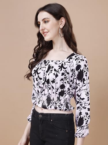 Image of Wedani Women's Casual Foral Print Puff Sleeve Regular Top