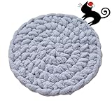 Urnat Cat Self-Warming Knitted Bed Mat, Extra-Soft Warm Round Washable Pads Cushions for Indoor Kittens & Kitty Small Pets Cat Trees (Blue-Grey,Small)