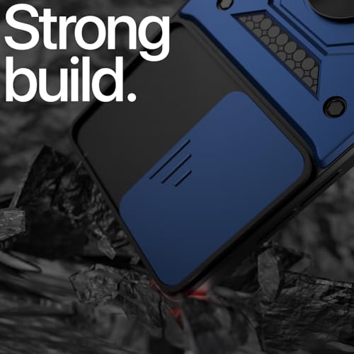 Image of Pikkme Back Cover for Oppo A6X 5G | 360 Protection Case | Sliding Camera Shield Cover & Ring Holder Stand D10 Tough Armor Bumper Case (Blue)