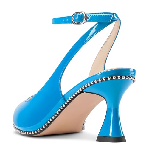 Image of NobleOnly Womens Slingback Heels Beaded Pumps Ankle Strap Pointed Toe Kitten Heels Dress Shoes 2.6 Inches