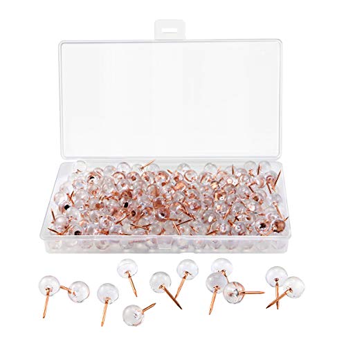 Hslife 200 Count Rose Gold Round Ball Push Pins, Transparent Plastic Rose Gold Thumb Tacks for Hanging Pictures, Posters, Documents or Maps