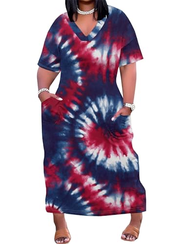Image of PinkPatty Women's Oversize V Neck Short Sleeve Maxi Dress with Pockets