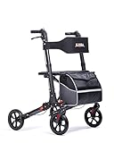 Rovera Mobility® Doppelt faltbare Rollator - Leicht - Innen und Außen - Inkl. Luxus, stylischer Rollatortasche - Breite, gepolsterte Rückenlehne und Sitz - Schick Anthrazit