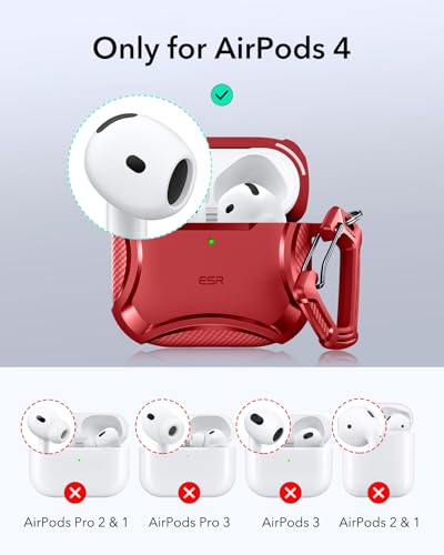 Image of ESR for AirPods 4 Case, Compatible with AirPods 4th Generation Case (2024), Compatible with MagSafe, Powerful Drop Protection, Magnetic Lid, Cyber Series, Red