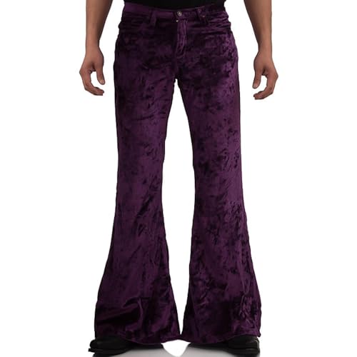 EVEDESIGN Mens Bell Bottom Velvet Pants 60s 70s Disco Outfits for Men Vintage Flared Jeans