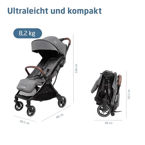 Maxi-Cosi Eva3 Kinderwagen, 0–4 Jahre, 0–22 kg, Baby Kinderwagen, Leicht und kompakt, Flache Liegeposition, 3 Liegepositionen, Automatisch mit 1 Hand klappbar, Tragegurt, Select Grey