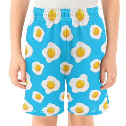 CHIFIGNO Eggs Blue Big Boys Casual Summer Outfits Boys Durable Polyester Shorts with Pockets XS2