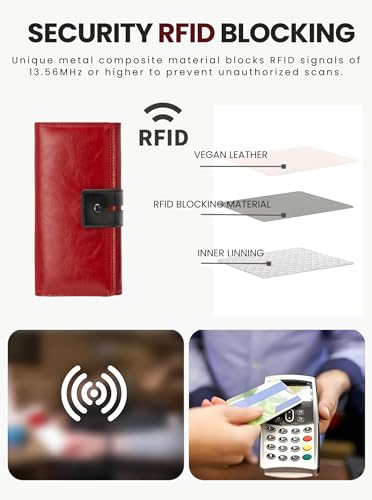 Leather Wallets for Women Rfid Blocking Card Holder Wallet Large Capacity Bifold Purses with ID Window4