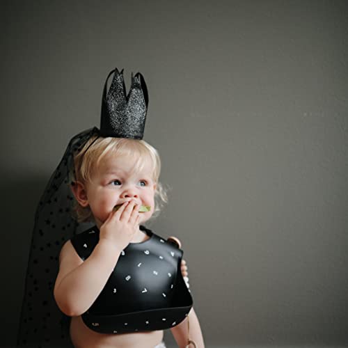 Image of mushie Silicone Baby Bib | Adjustable Fit Waterproof Bibs (Numbers Black)