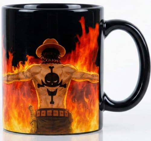 PUMPCAR 12 oz Heat Changing Mug anime luffy cup Coffee Mug for Anime Lovers Office Home Manga Pirate Anime Gifts One Piece accessories hot and cold drinks (Ace)