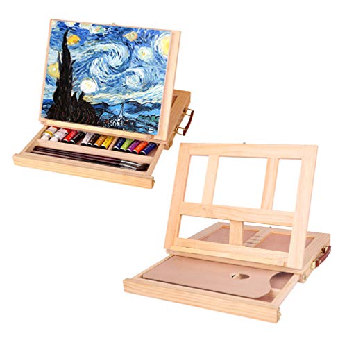 Exceart — Cavalete de mesa de madeira com caixa de armazenamento para pintura, cavalete de mesa de m