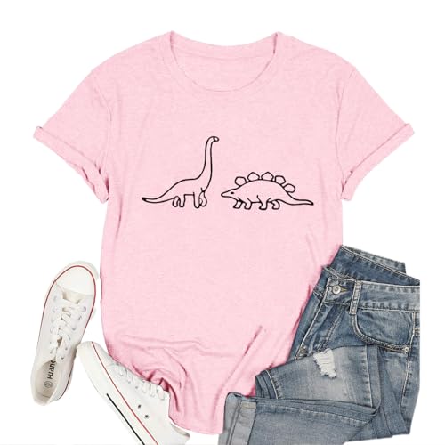 Dinosaur Shirt Women Cute Graphic Tees Funny Dino Shirts for Teen Girls Cartoon Printed Cotton Tshirts Aesthetic Tops