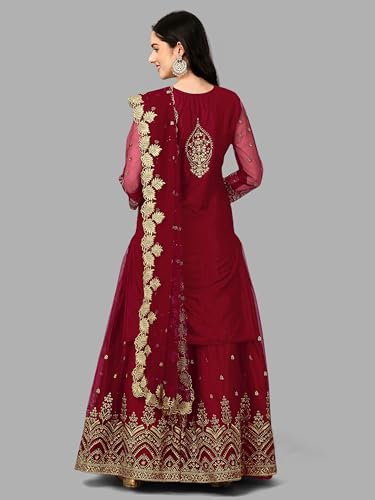 Image of TRENDMALLS Women's Net Embroidery Salwar Suit Set Kurta Lehenga with Dupatta