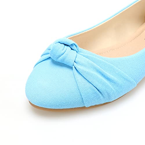 Ballet Flats For Women's -Classic Round Toe Knotted Front Canvas Round Toe Dress Shoe -Cute Suede Slip Turquoise 8 Size #TOP2
