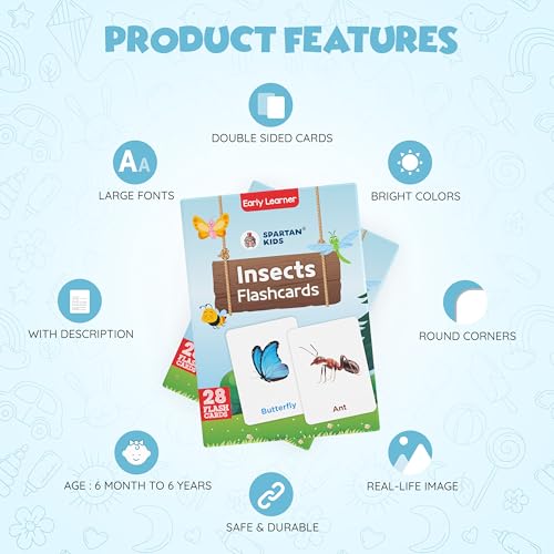 Image of SPARTAN KIDS Insect Flash Cards for Kids | 28 Early Learning Flash Cards Easy & Fun Way of Learning 1 Year to 6 Years Babies