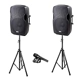 Gemini Sound Bluetooth Dual Active/Passive 15' Inch Woofer 2000W Watts Speaker PA System, XLR Input/Output, 1/4' Inch Mic, RCA/AUX Inputs, USB SD Card, Mixer Stands Cables Microphone Set Bundle