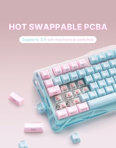 Image of GravaStar Mercury K1 Lite 75% Gaming Keyboard, 2.4GHz /BT /Wired Tri-Mode Wireless Keyboard, Gasket Hot Swappable Mechanical Keyboard, Pre-lubed Linear Switches, Jelly Keycaps, RGB Backlit【Aurora Mist】