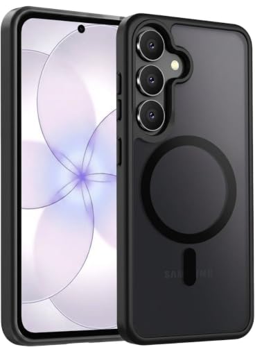 Image of Elzzi Magnetic Guard Designed for Samsung S23 Fe 5G Case Translucent Matte Hard PC + TPU Back Cover [Compatible with MagSafe] Anti-Scratch Phone Case (Black)