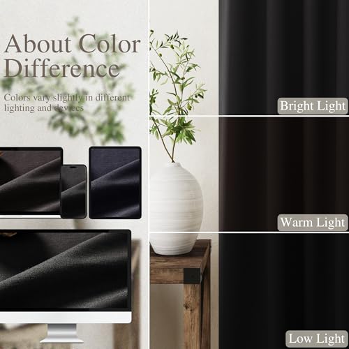 Image of Black 100% Blackout Linen Curtains for Bedroom 102 Inches Long Back Tab Thermal Insulated Vintage Farmhouse Decor Modern Black Out Curtain for Living Room Dining Room Drapes 52x102, 2 Panels