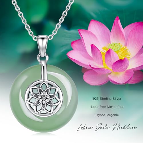 KiiKii Jade Necklaces for Women 925 Sterling Silver Lotus Flower/Tree of Life/Star and Moon Pendant Green Jade Jewelry Gifts for Mom Wife Grandma 7