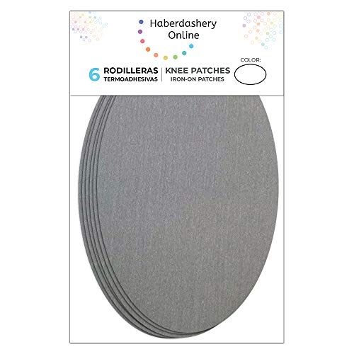 Haberdashery Online 6 rodilleras color Gris claro termoadhesivas de plancha. Coderas para proteger tu ropa y reparación de pantalones, chaquetas, jerseys, camisas. 16 x 10 cm. RP12C