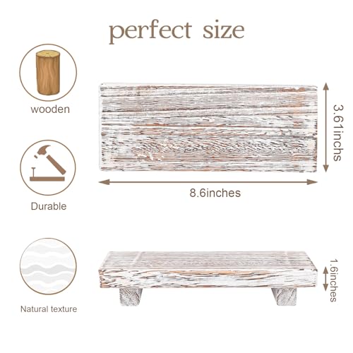 Image of Small Wood Tray Pedestal Stand Farmhouse Bathroom Decor Decorative Wooden Riser Kitchen Soap Dish Holder for Vanity, Counter, Sink, Retro White