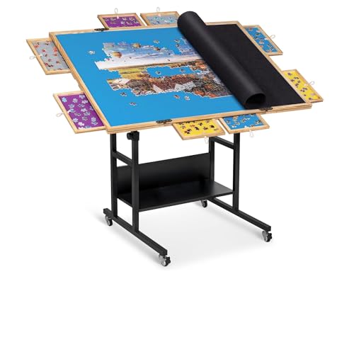 Sancallie Lot de 2000 tables à puzzle 2 en 1 inclinables et pivotantes avec 8 tiroirs, planche à puzzle pliable avec couvercle, tables réglables en hauteur...