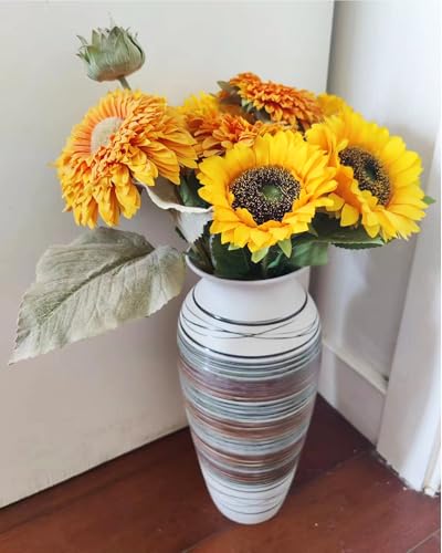 Ceramic Rustic Farmhouse Vase, 12.6” Large Vintage Flower vase for Home Decor, Tall Boho Textured Vases for Living Room, Table, Mantel, Shelf and Centerpieces Decor and Housewarming (B)