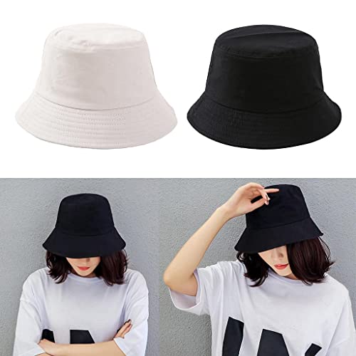homozy Adulto Unissex 2Pcs Moda Bucket Hat Homens Mulheres Solid Sun Hat Verão Anti Uv Bucket
