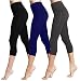 Lush Moda Seamless Capri Length Basic Cropped Leggings - Variety of Colors - Three-Pack (Black, Navy, Ch Grey)