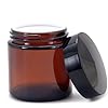 Vivaplex, 12, Amber, 4 oz, Round Glass Jars, with Inner Liners and black Lids