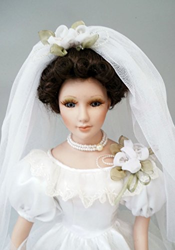 Cosette Spinning Music Collect Umbrella Dress Porcelain Bridal Wedding Prink Ivory Doll (White)