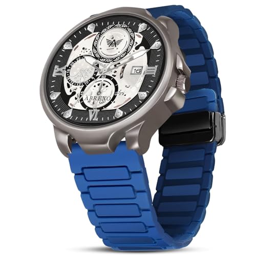 Image of Chronograph Look Gun Metal Round Dial Date Working Arabic Magnet Silicone Strap Watch for Men