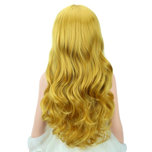 Image of PATTNIUM Gold Blond Wig for Kids Girls Long Wavy Curly Wig Yellow Wigs Synthetic Halloween Party Cosplay Wigs